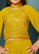Golden Yellow Color Thread Work Palazzo Suit With Fancy Koti